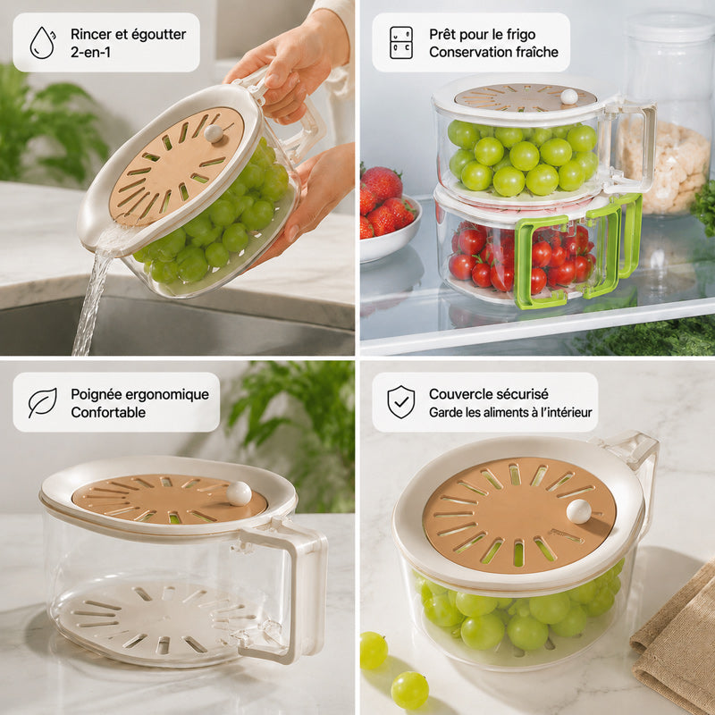 Panier de drainage télescopique multifonctionnel 2-en-1 pour fruits et légumes