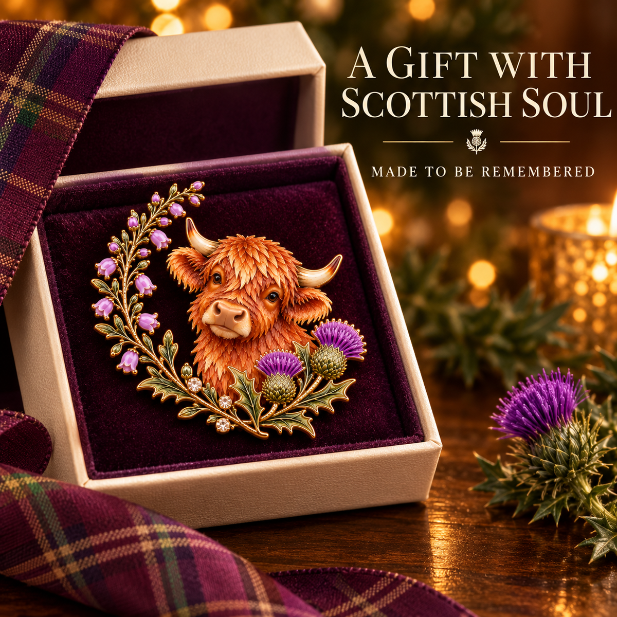 🐮Vache des Highlands et chardon 🏴󠁧󠁢󠁳󠁣󠁴󠁿 Broche en émail « Scottish Heritage »