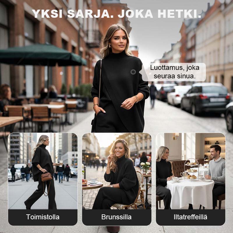 Ensemble deux pièces tricoté à encolure en V, couleur unie