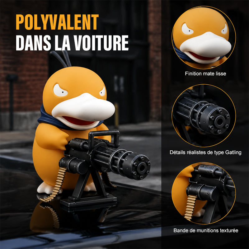 🚗 Figurine Canard Style Gangster avec Mini Gatling pour Voiture