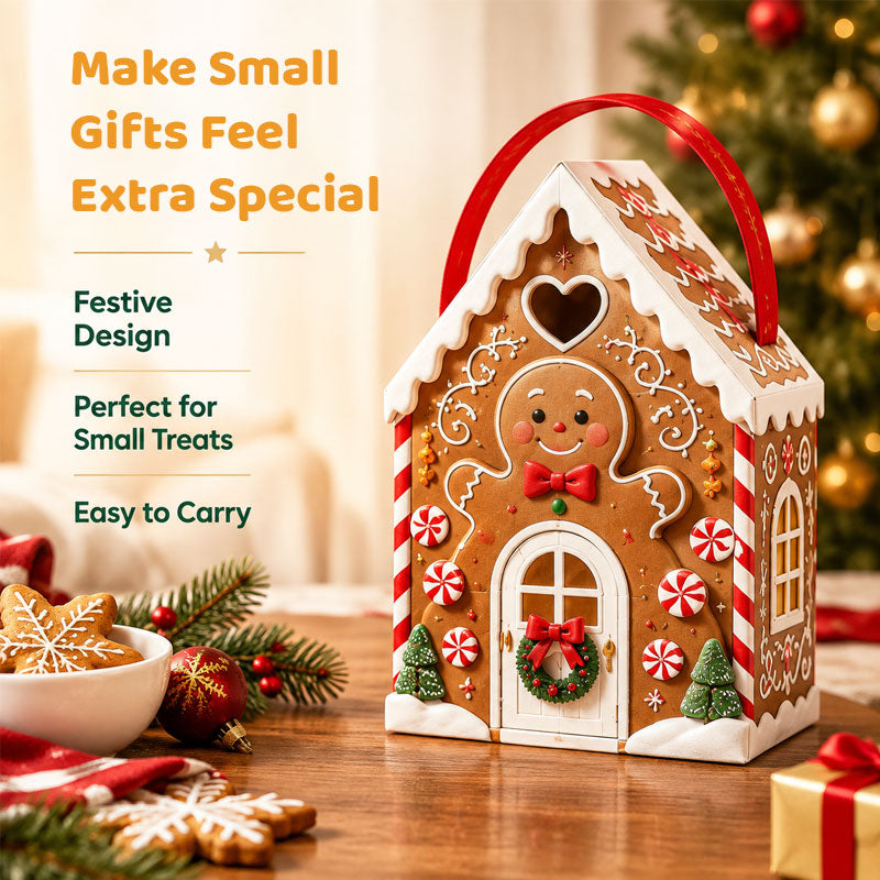 Coffret cadeau « Christmas Cottage » avec poignée – Coffret cadeau festif en 3D pour bonbons et biscuits