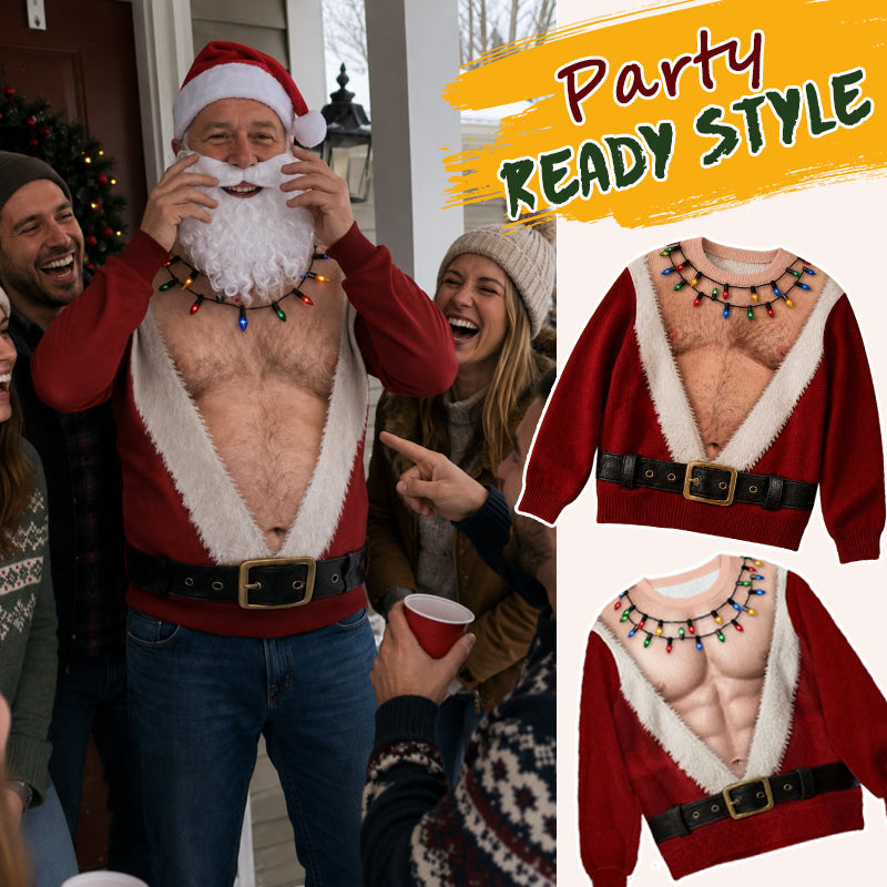 🎅 T-shirt de Noël à manches longues « Père Noël rigolo » | Haut fantaisie pour les fêtes de fin d'année