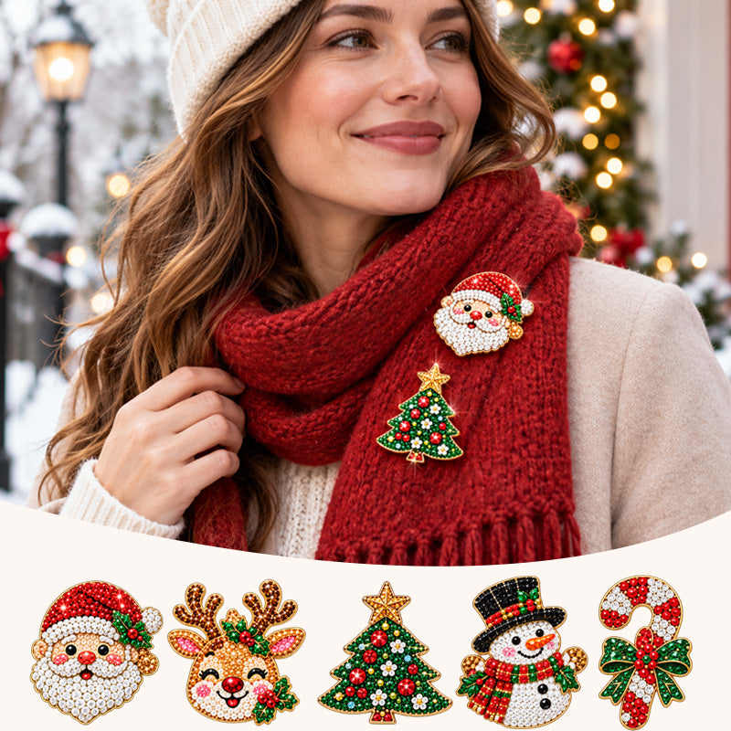 ✨🎄 Kit de broche de Noël à réaliser soi-même en peinture diamant — 6 motifs festifs, pour un look étincelant au quotidien