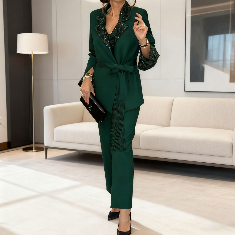 ✨🎅Offres de Noël – Pour une durée limitée seulement !⏰Élégant ensemble deux pièces composé d'une veste et d'un pantalon à sequins