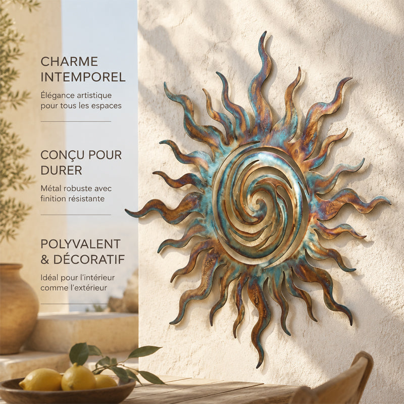 Décoration Murale Soleil En Silhouette Tourbillonnante Pour Intérieur Et Extérieur