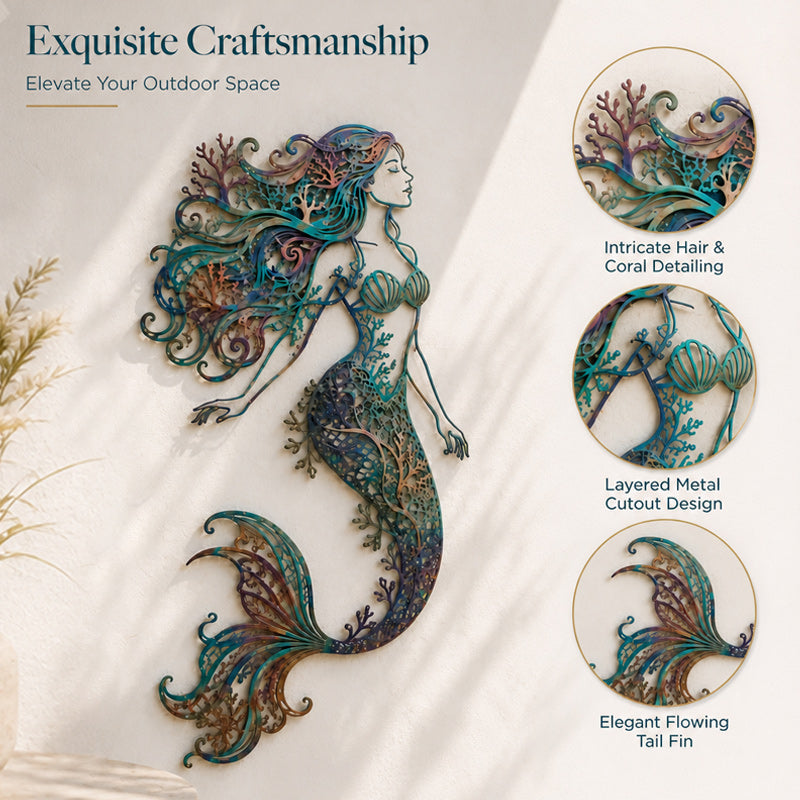 🧜Fresque murale « Deep Sea Mermaid Dream » – 🌊 Décoration murale vintage en métal ajouré sur le thème de l'océan