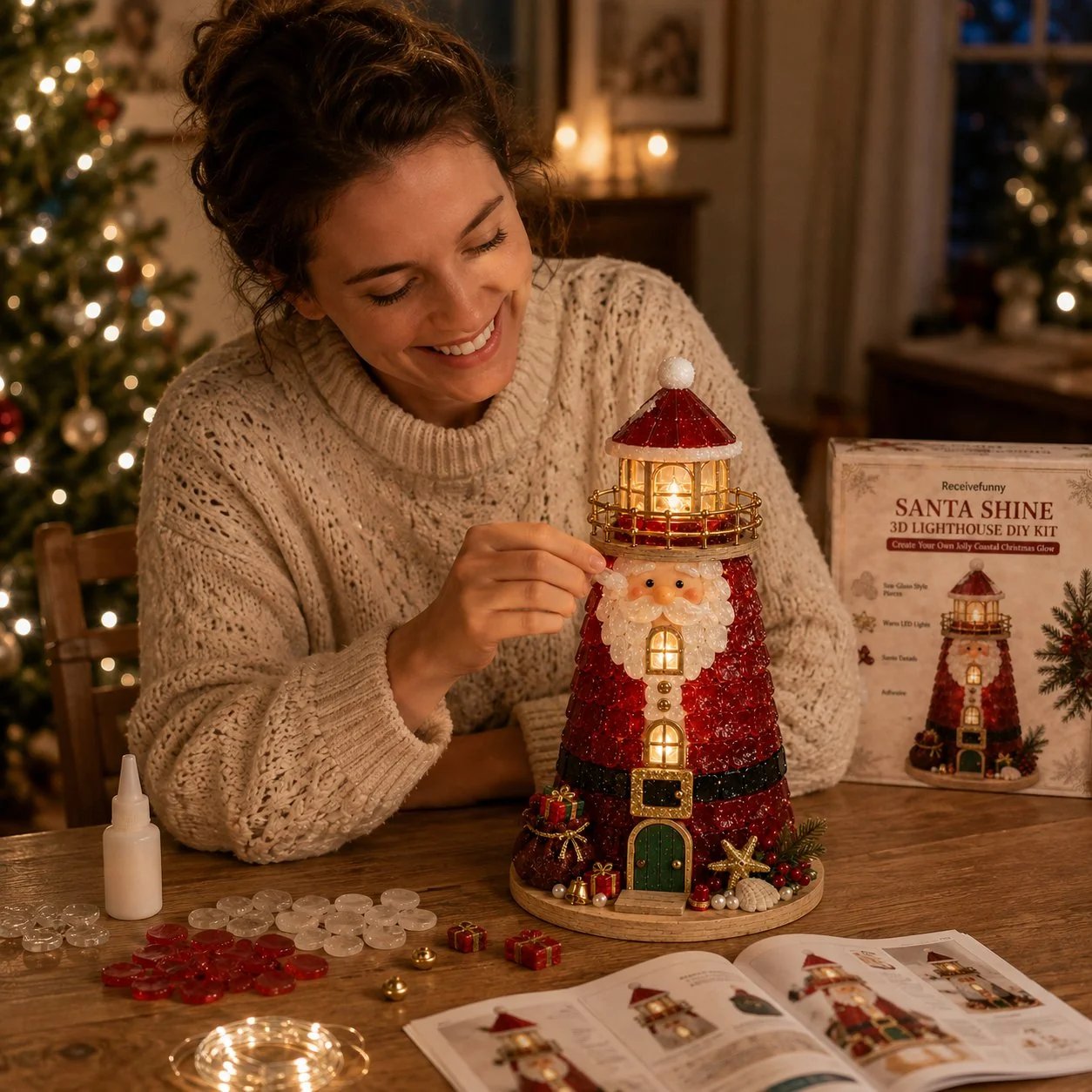 ⏳ Dernier jour : 49 % de réduction – 🎄Collection de kits de phare de Noël illuminés « style verre de mer » à monter soi-même, adaptés aux débutants