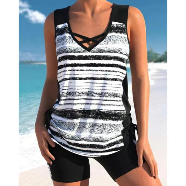 ⏰DERNIER JOUR : 50 % DE RÉDUCTION - Ensemble tankini Miraclesuit pour femme avec soutien-gorge intégré et effet amincissant au niveau du ventre – Maillot de bain bohème flatteur avec short🔥