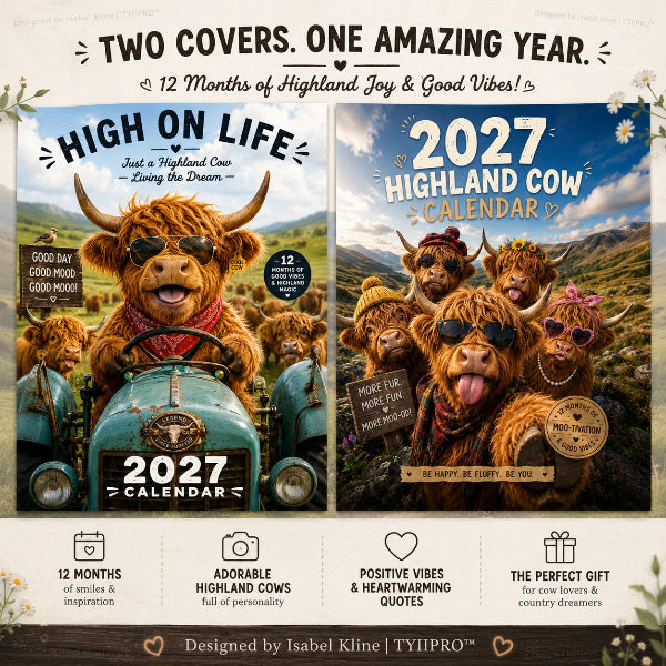 Calendrier mural humoristique « Highland Cow » 2027, format A4