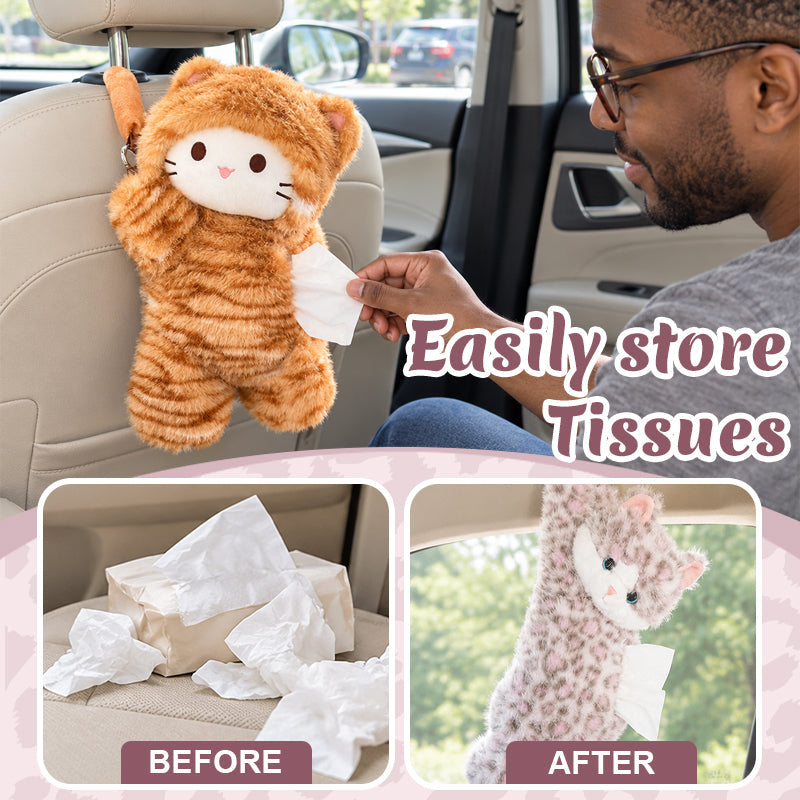 Porte-mouchoirs de voiture en forme de chat en peluche à suspendre