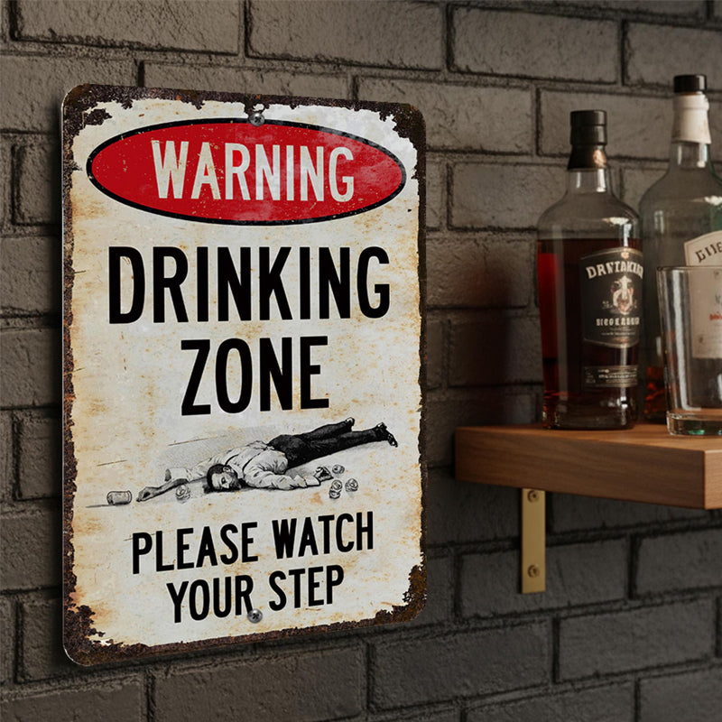 Panneau métallique vintage de bar avec avertissement humoristique « Zone de consommation d'alcool » 🍻🚧