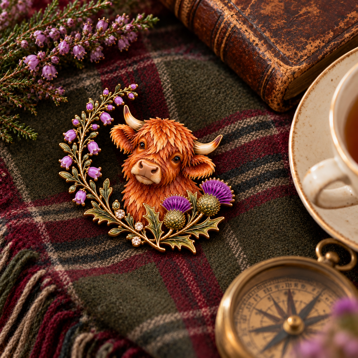 🐮Vache des Highlands et chardon 🏴󠁧󠁢󠁳󠁣󠁴󠁿 Broche en émail « Scottish Heritage »