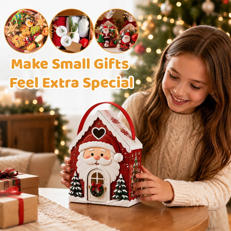 Coffret cadeau « Christmas Cottage » avec poignée – Coffret cadeau festif en 3D pour bonbons et biscuits