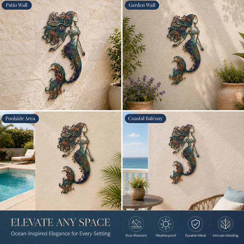 🧜Fresque murale « Deep Sea Mermaid Dream » – 🌊 Décoration murale vintage en métal ajouré sur le thème de l'océan