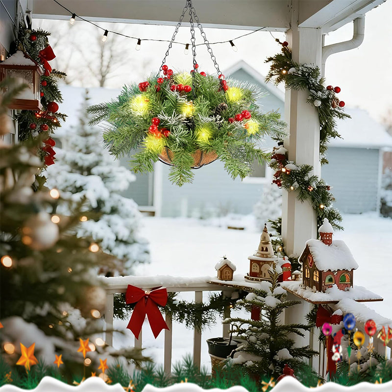 🎄Offre spéciale Noël🏆 Couronne de Noël artificielle sous forme de panier suspendu
