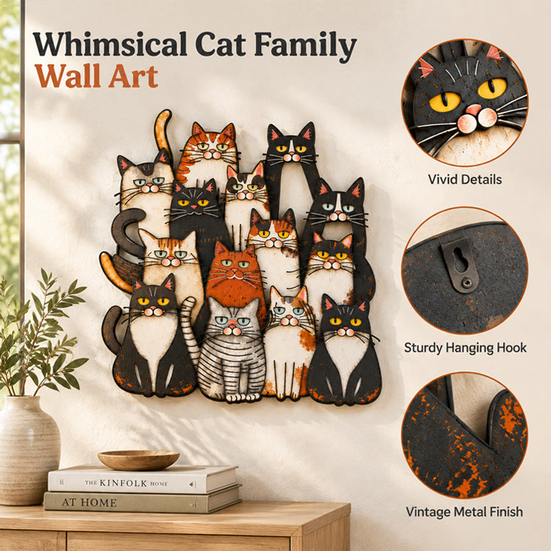 🐾Décoration murale en métal « Famille de chats fantaisistes »