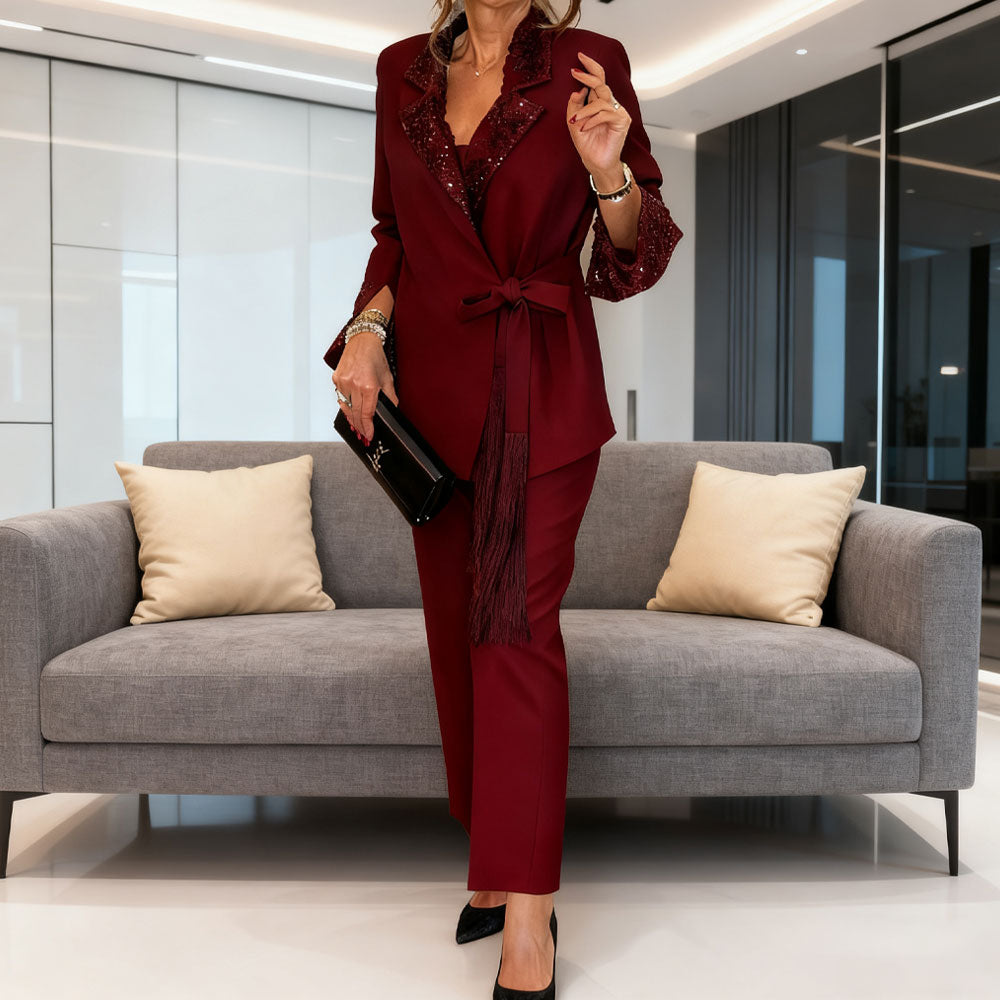 ✨🎅Offres de Noël – Pour une durée limitée seulement !⏰Élégant ensemble deux pièces composé d'une veste et d'un pantalon à sequins