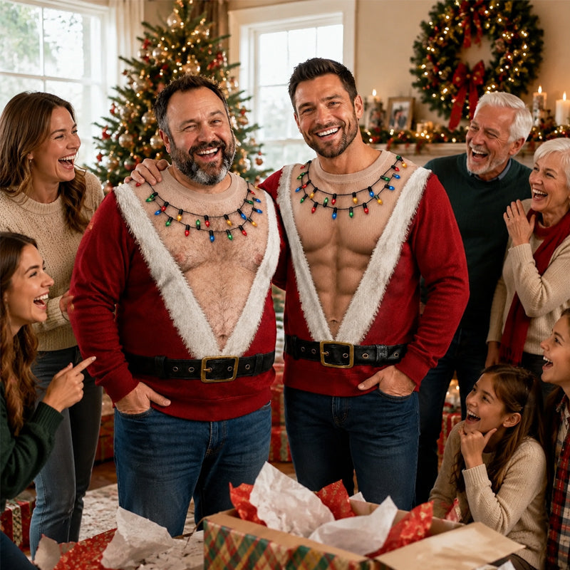 🎅 T-shirt de Noël à manches longues « Père Noël rigolo » | Haut fantaisie pour les fêtes de fin d'année