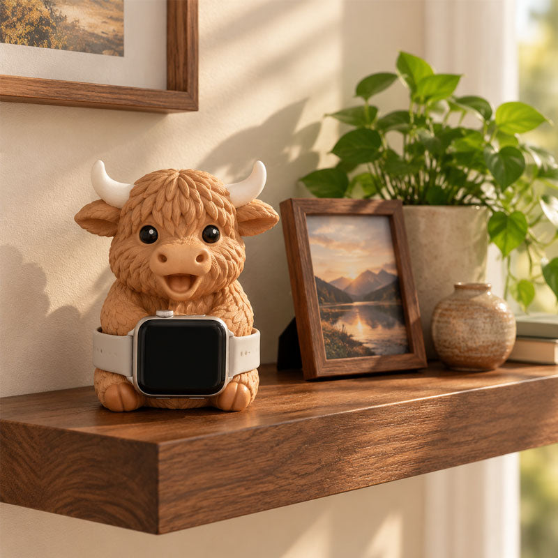 Support de recharge pour montre connectée « Highland Cow »