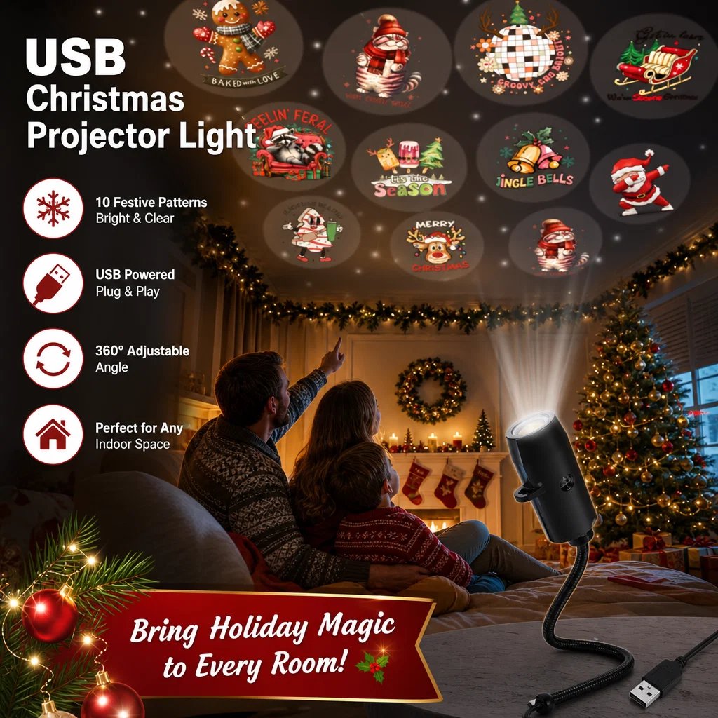 Projecteur de Noël HD « Plug-&-Play » – 6 ou 10 scènes festives