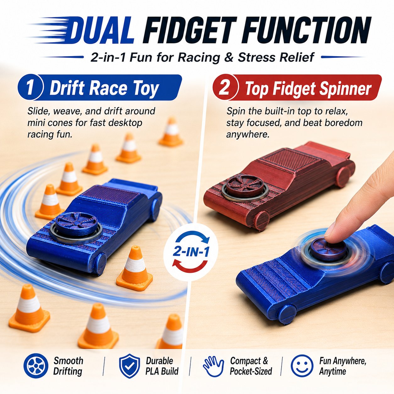🏎️ Le FidgetDrifter | Petite voiture de drift anti-stress