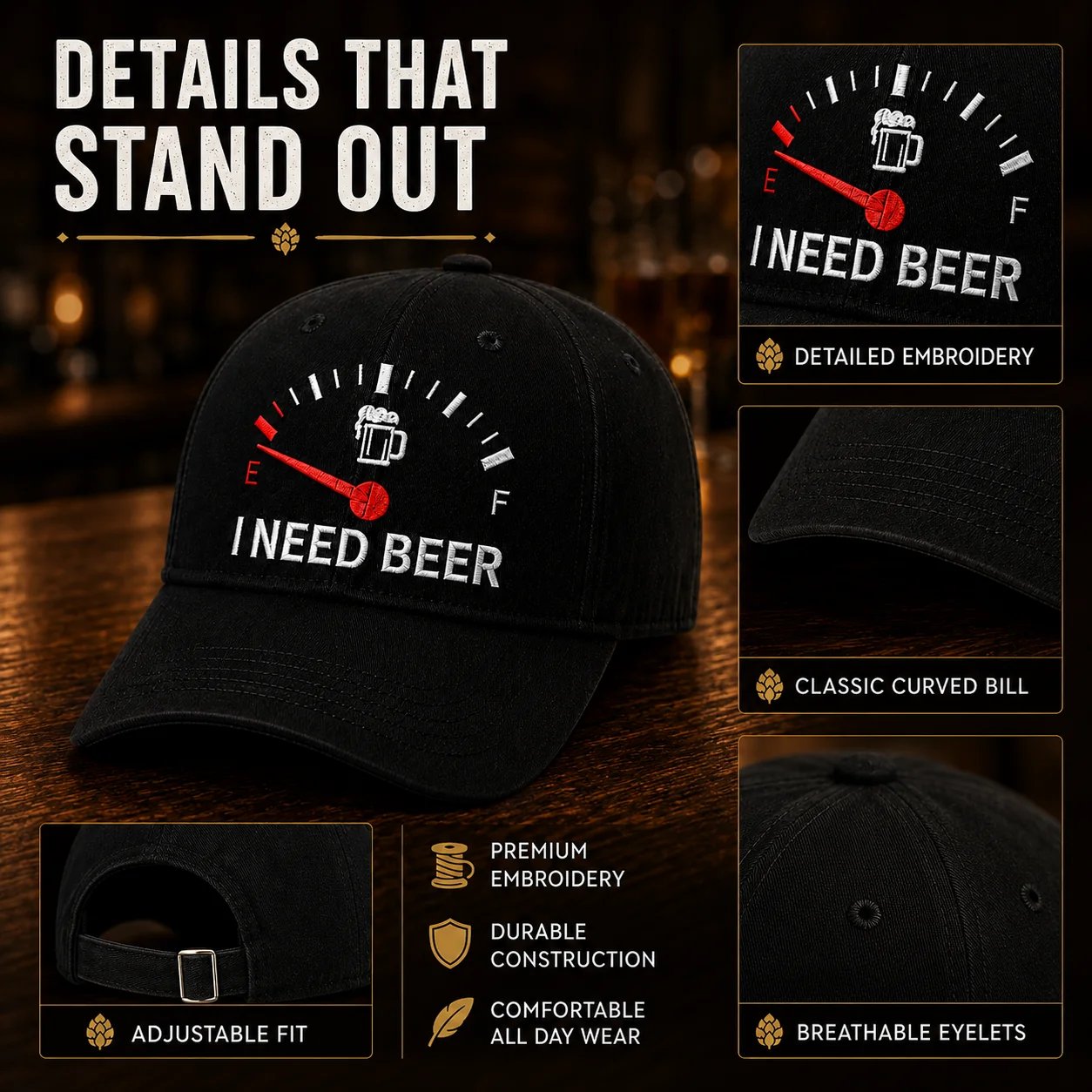 🔥DERNIER JOUR, 50 % DE RÉDUCTION - 🍺 Casquette de baseball brodée « I NEED BEER » – Casquette commémorative unisexe 🧢