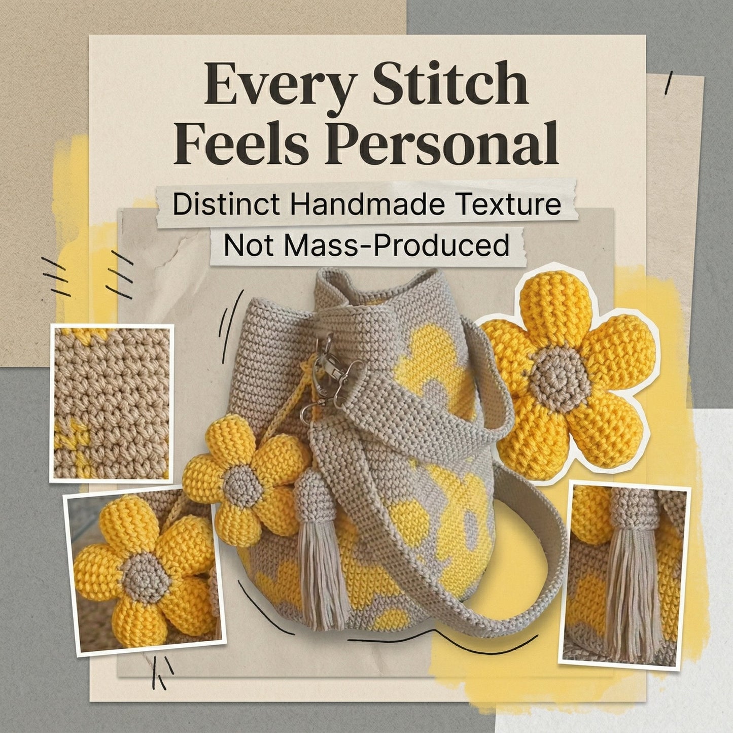 Sac fourre-tout à fleurs au crochet fait main 🌼✨