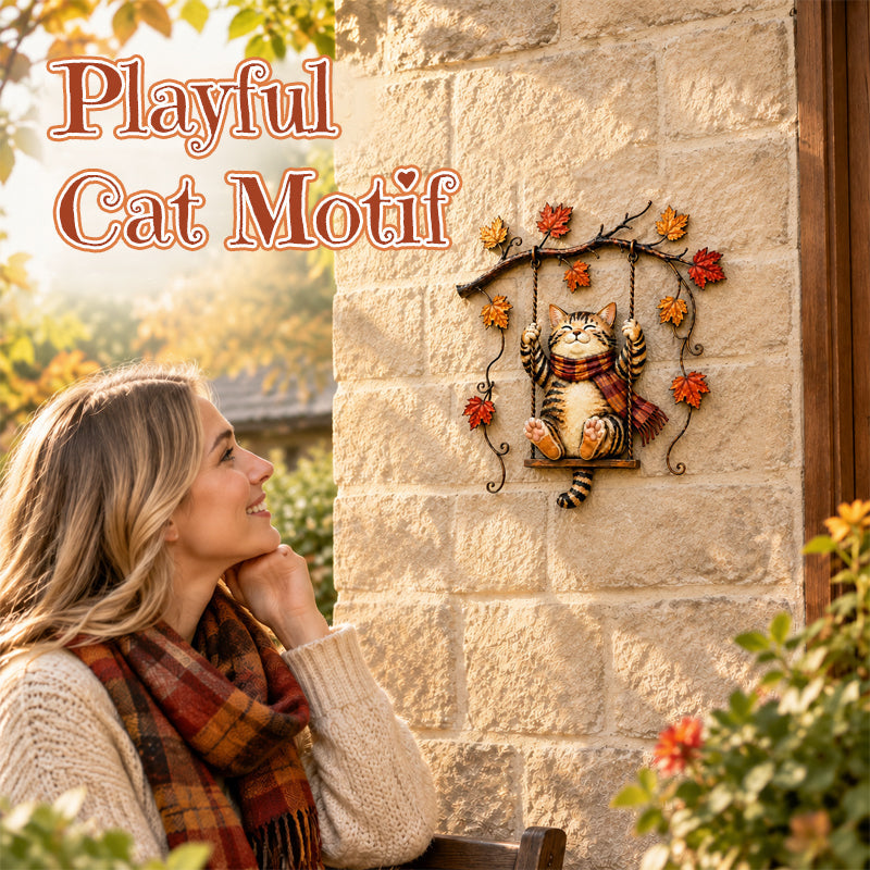 🍁Décoration murale en métal « Chat d'automne »🐱