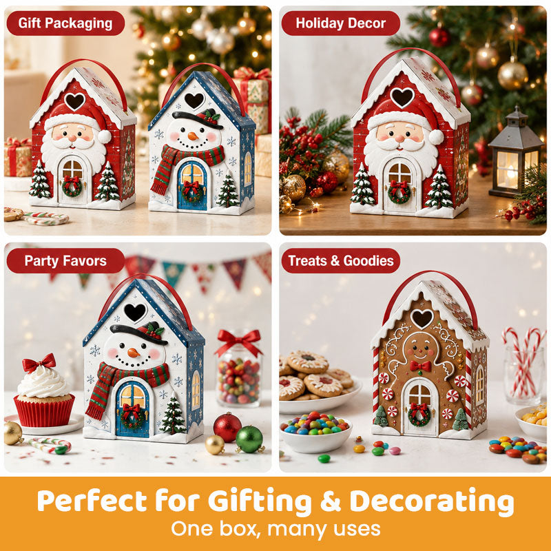Coffret cadeau « Christmas Cottage » avec poignée – Coffret cadeau festif en 3D pour bonbons et biscuits