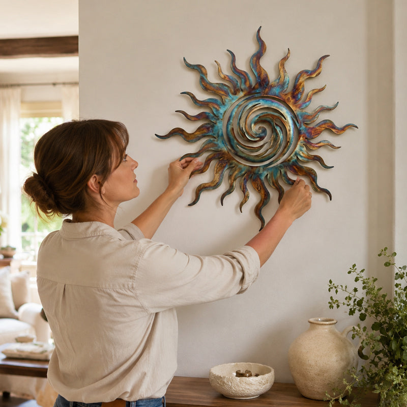 Décoration Murale Soleil En Silhouette Tourbillonnante Pour Intérieur Et Extérieur