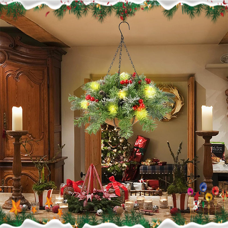 🎄Offre spéciale Noël🏆 Couronne de Noël artificielle sous forme de panier suspendu