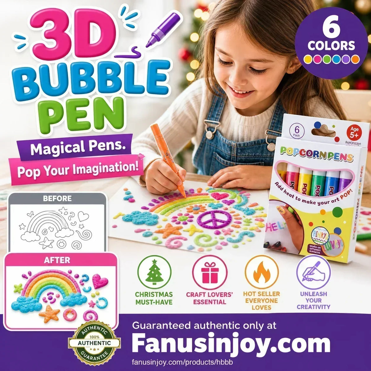 🎁🔮Stylo magique – Dessinez en 3D d'un seul trait !🎄 Stylos de dessin « Bubble Popcorn » à faire soi-même & 2 achetés, 1 offert 🔥