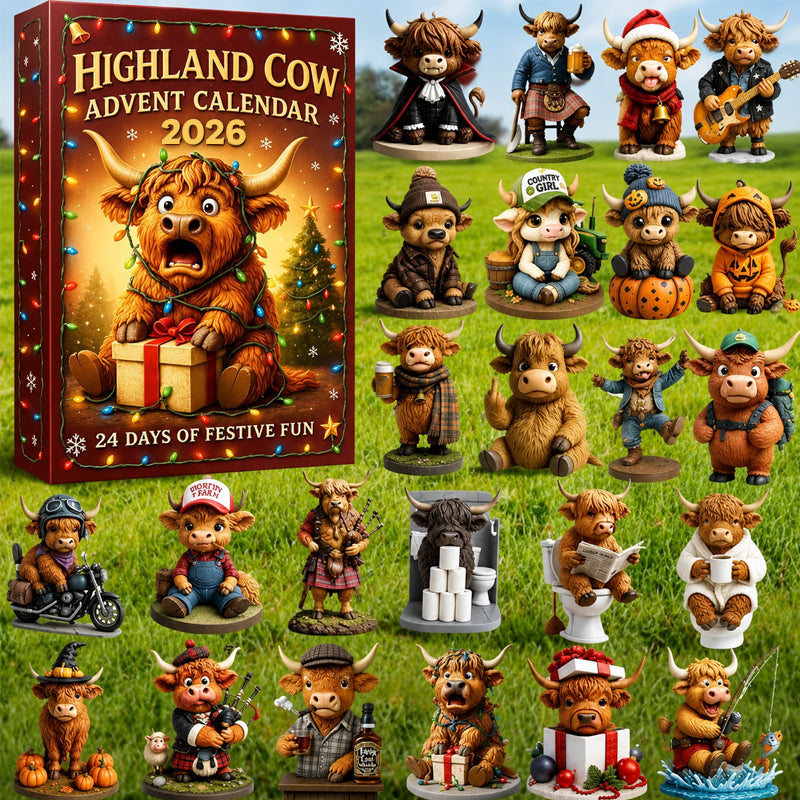🐮 Calendrier de l'Avent 2026 avec des vaches des Highlands en dessin animé