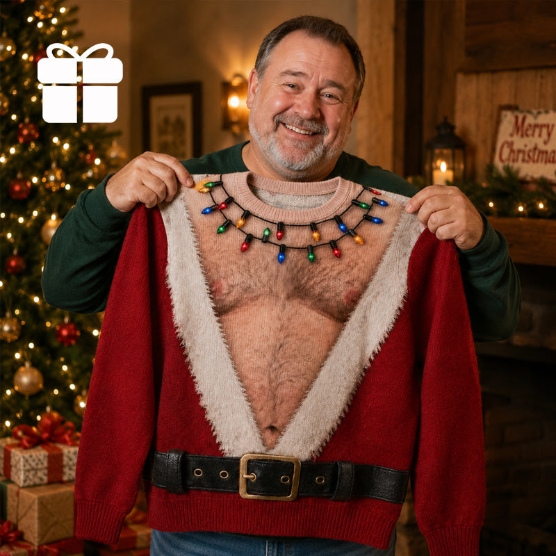 🎅 T-shirt de Noël à manches longues « Père Noël rigolo » | Haut fantaisie pour les fêtes de fin d'année