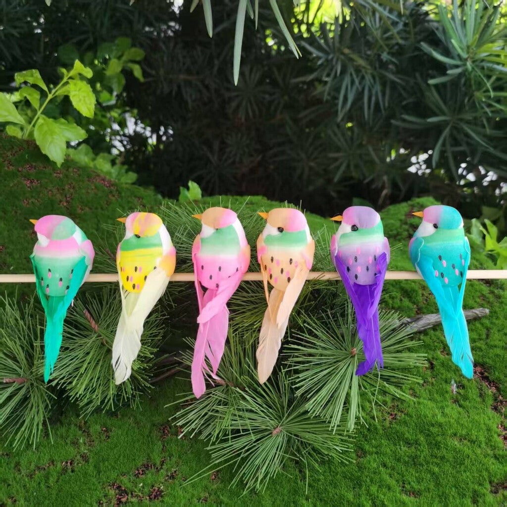 🐦 Oiseaux en plumes artificielles avec pince (12 pièces par paquet)