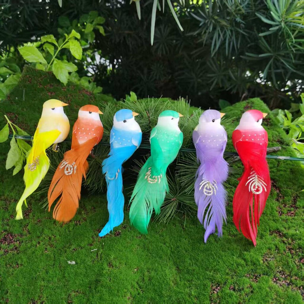 🐦 Oiseaux en plumes artificielles avec pince (12 pièces par paquet)