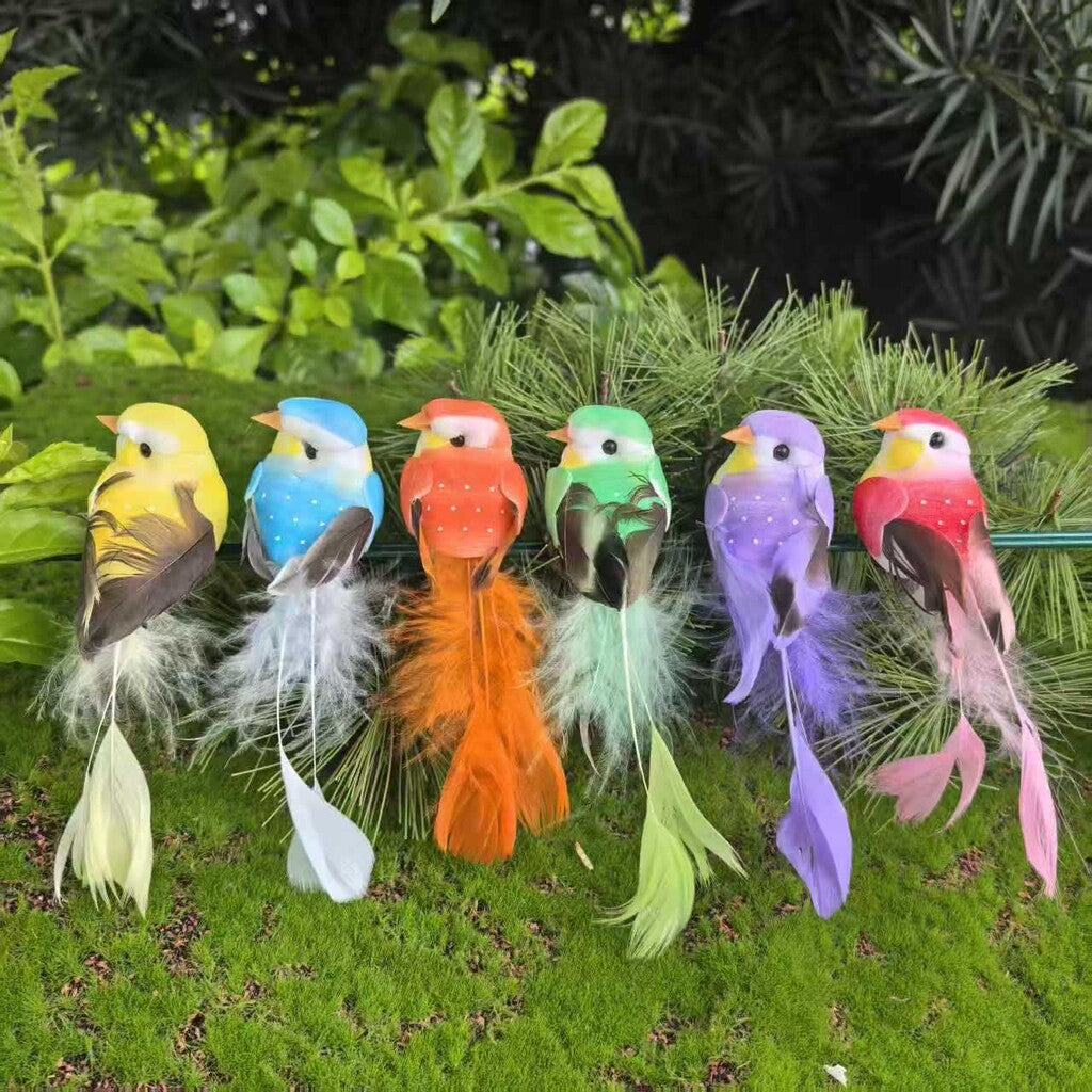 🐦 Oiseaux en plumes artificielles avec pince (12 pièces par paquet)