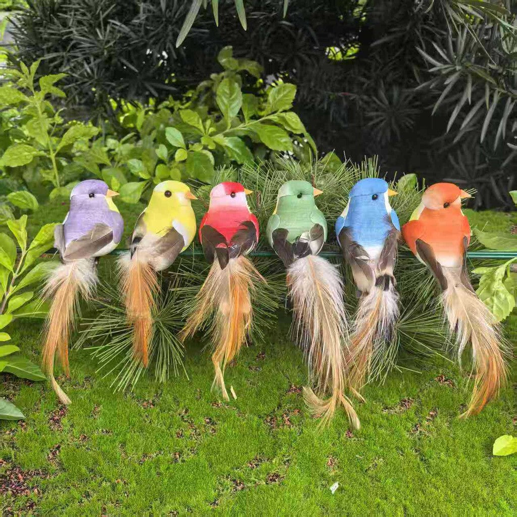 🐦 Oiseaux en plumes artificielles avec pince (12 pièces par paquet)