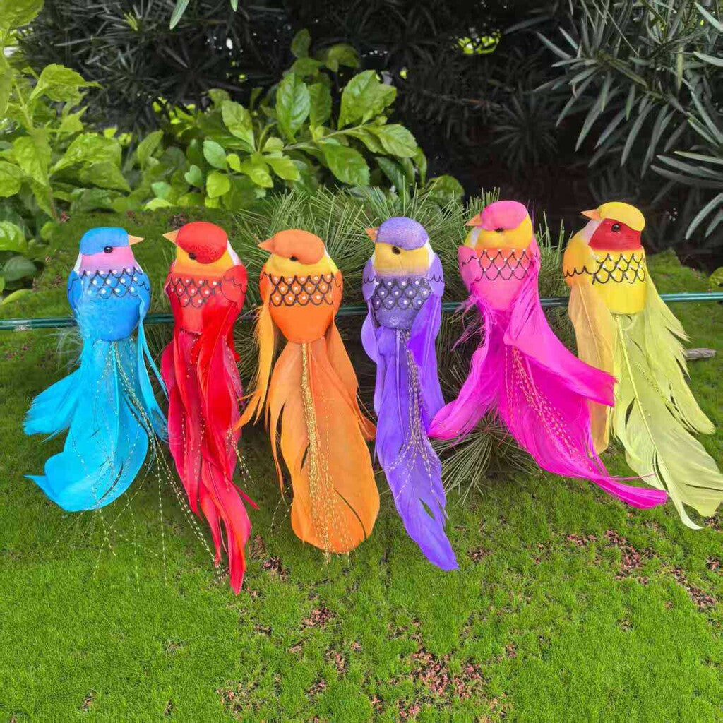 🐦 Oiseaux en plumes artificielles avec pince (12 pièces par paquet)
