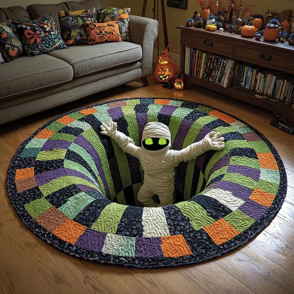 Tapis rond matelassé 3D avec motif de tourbillon de squelettes