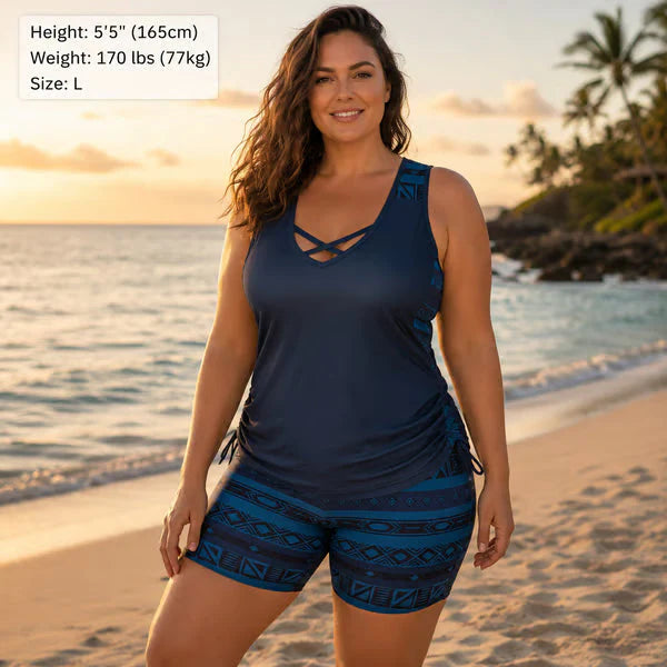 ⏰DERNIER JOUR : 50 % DE RÉDUCTION - Ensemble tankini Miraclesuit pour femme avec soutien-gorge intégré et effet amincissant au niveau du ventre – Maillot de bain bohème flatteur avec short🔥