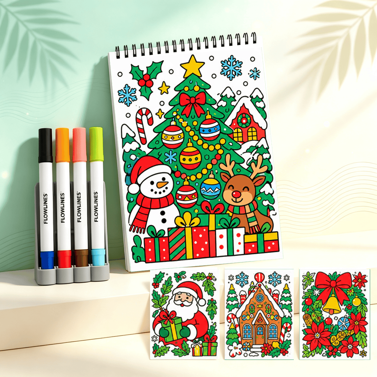 🌿  Cahier de coloriage « Flow Art » avec instructions et feutres double face 🎨