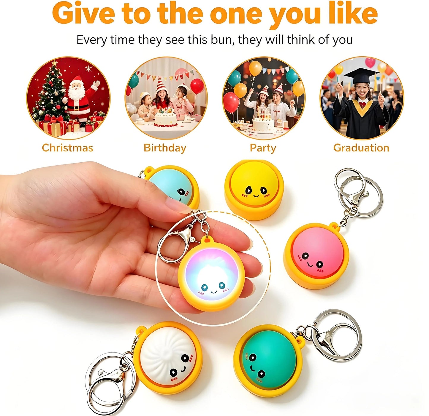 🔥  Porte-clés anti-stress « Cute Dumpling » à presser – lumière tactile