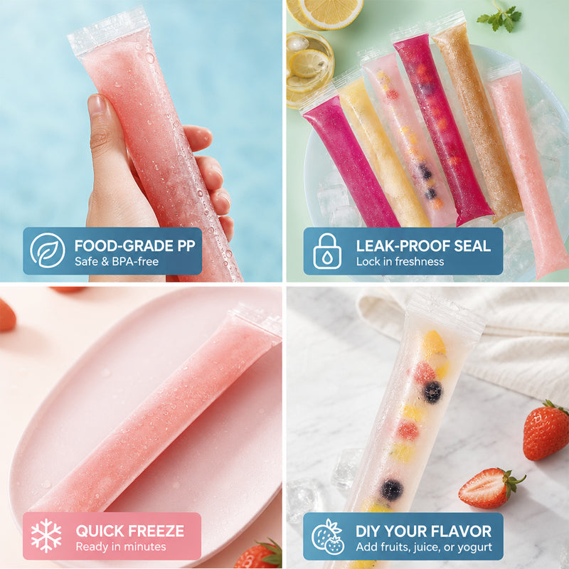 Sachets jetables pour glaces à l'eau - Moules à glaces à l'eau maison à faire soi-même - Sachets auto-fermeables de qualité alimentaire
