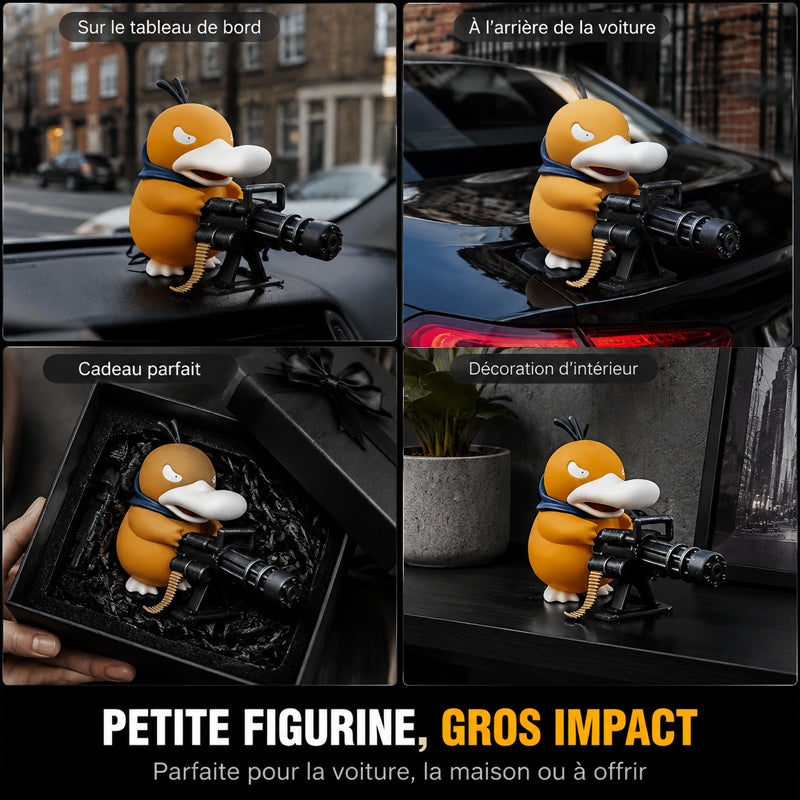 🚗 Figurine Canard Style Gangster avec Mini Gatling pour Voiture