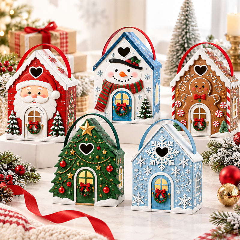 Coffret cadeau « Christmas Cottage » avec poignée – Coffret cadeau festif en 3D pour bonbons et biscuits