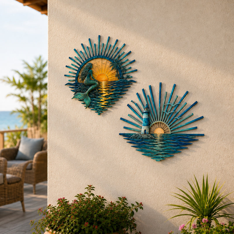 🌅 Décoration murale en métal « Legend of the Sunset Tides » – 🌊 Décoration murale en métal de style nautique vintage