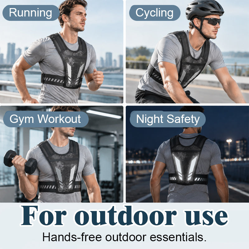 🏃 Gilet de course mains libres — Rangement pour bouteille d'eau et téléphone, et éléments réfléchissants pour plus de sécurité