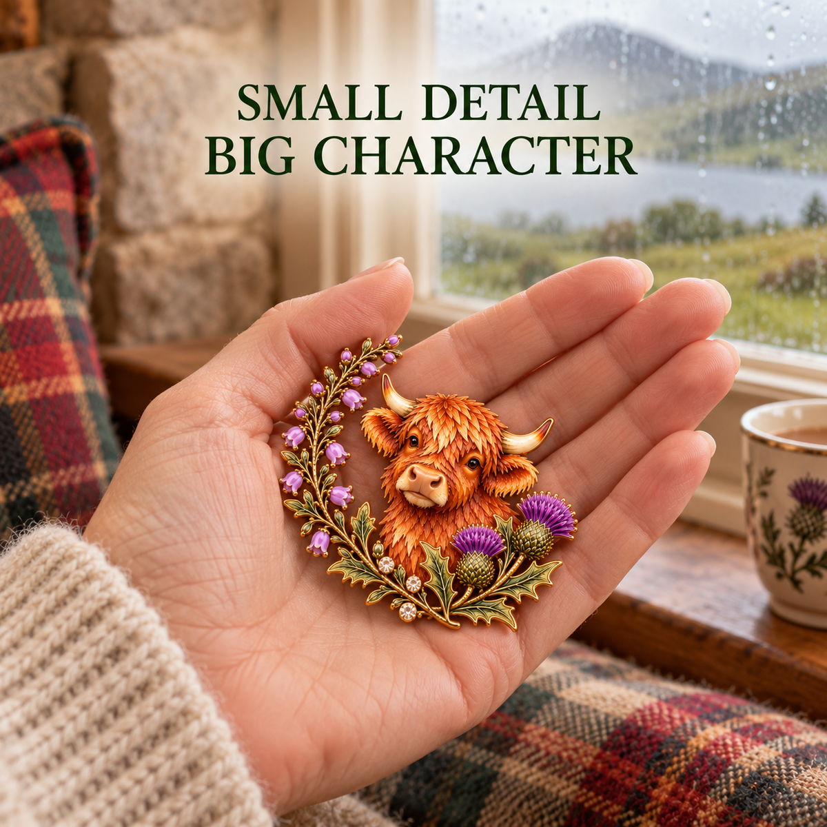 🐮Vache des Highlands et chardon 🏴󠁧󠁢󠁳󠁣󠁴󠁿 Broche en émail « Scottish Heritage »