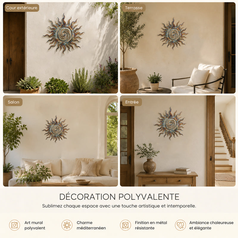 Décoration Murale Soleil En Silhouette Tourbillonnante Pour Intérieur Et Extérieur
